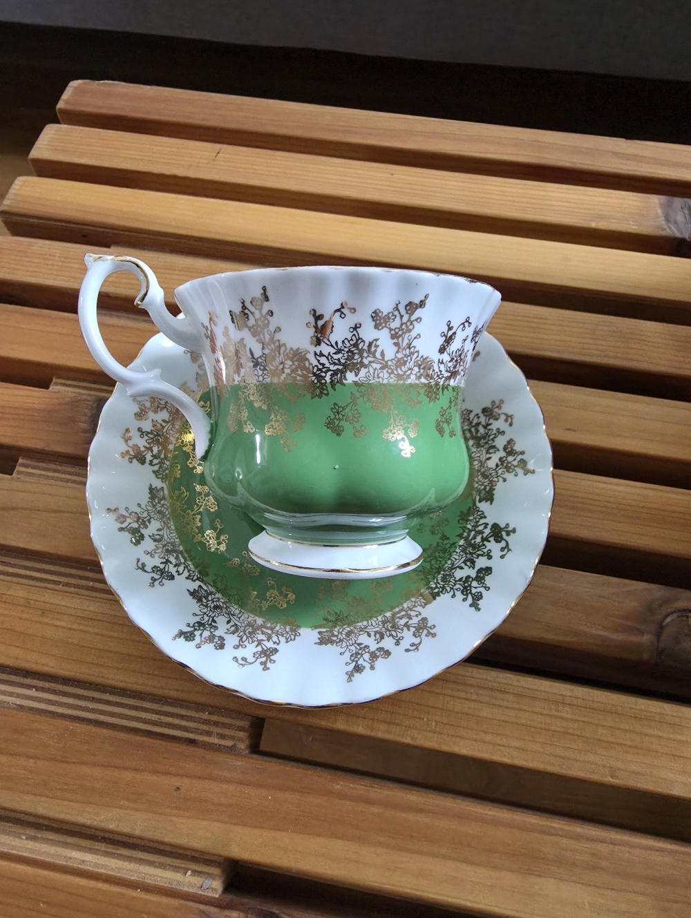 Vintage Royal Albert Regal Series teacup and saucer set in green with gold